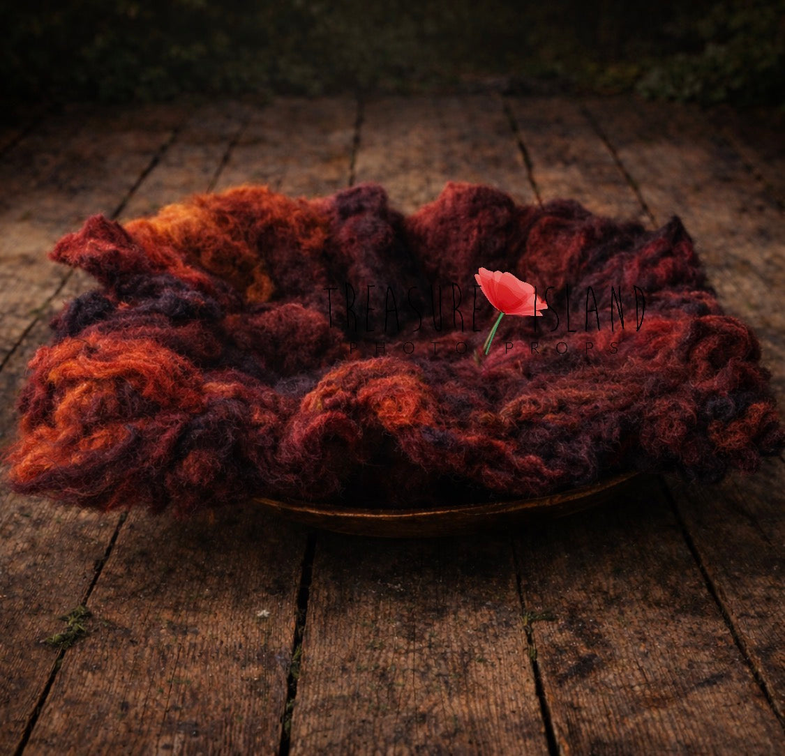 Handmade wine, chocolate and rust wool cloud prop made of natural wool, newborn and sitter photography accessory