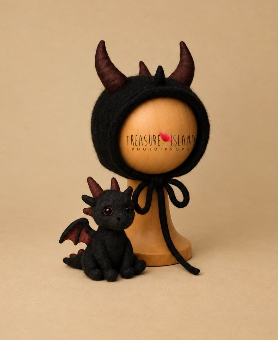 Midnight Black Felted Dragon Set - Newborn & Sitter Photography Props