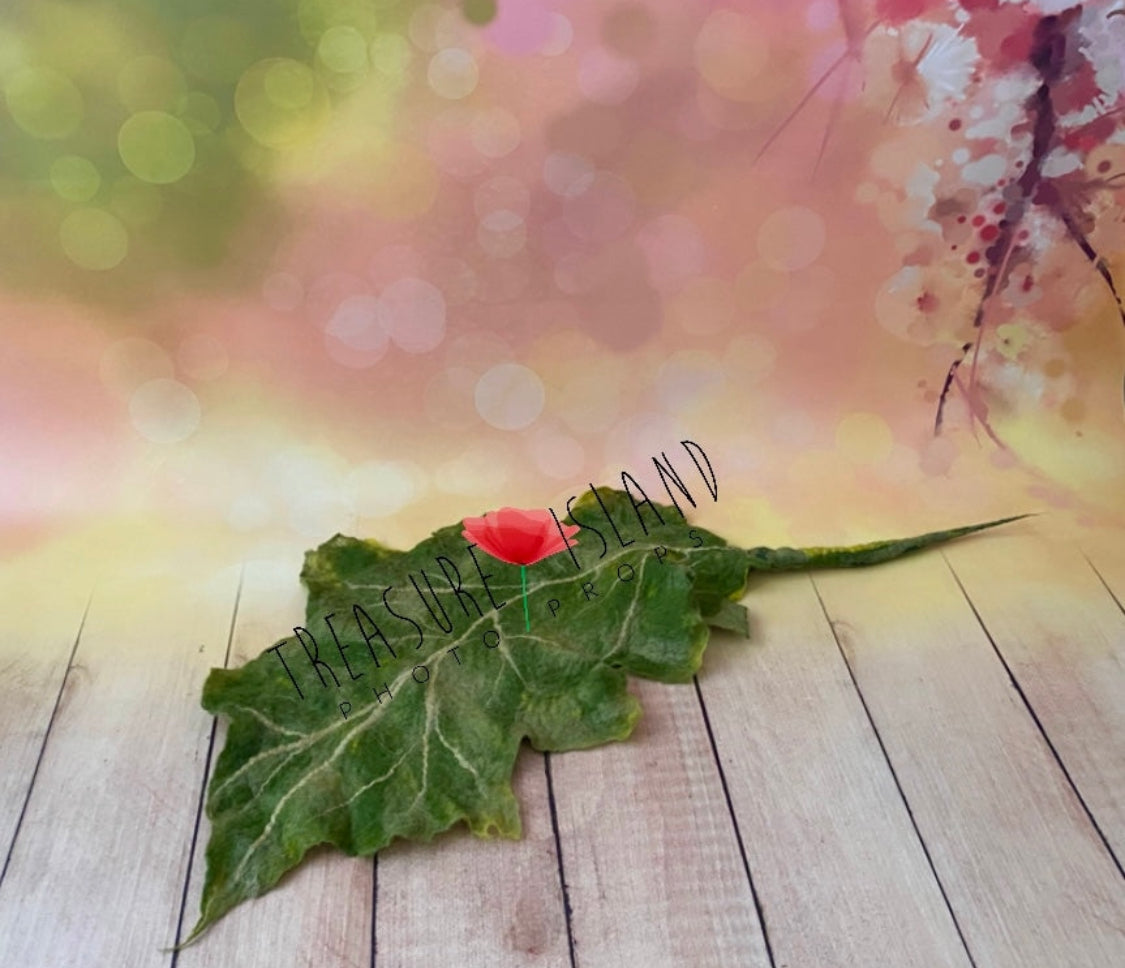 Felted POPPY Bonnet and LEAF - Photo Props