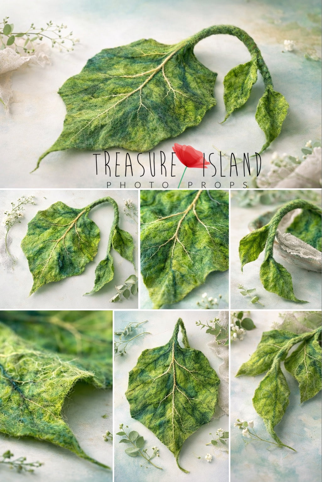 Emerald Olive Felted Leaf – Newborn Photography Nature Prop