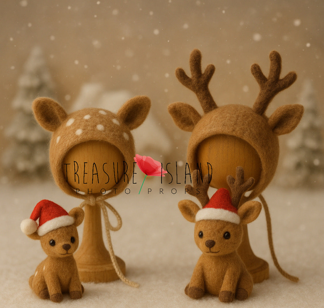 Felted Reindeer & Deer Christmas Set – newborn & sitter props