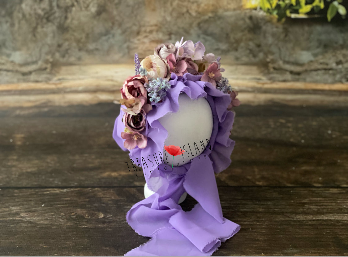 Limited edition LAVENDER FLOWER BONNET - Photo Props