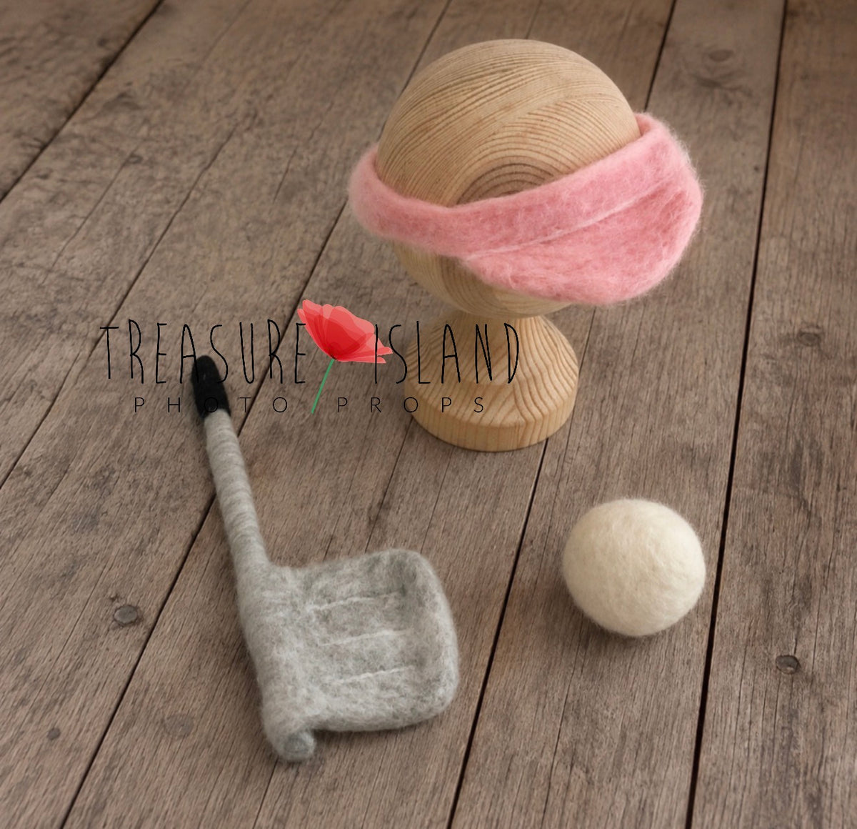 Felted newborn golf visor with miniature golf club and ball