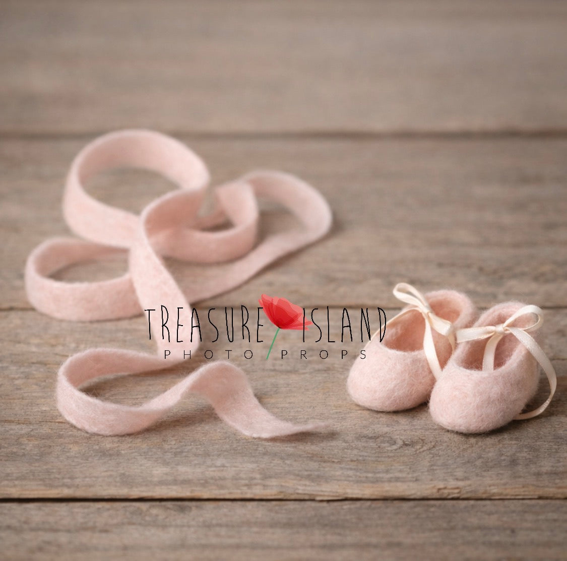 Hand-felted pink ballet shoes and ribbon sash for ballerina-themed newborn photography