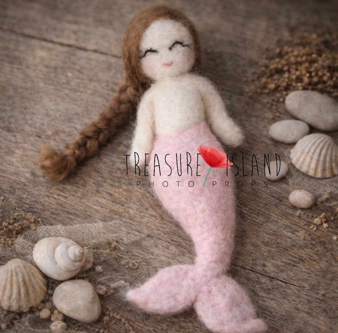 Hand-felted Mermaid Elowen Blush Tide prop for newborn and sitter photography