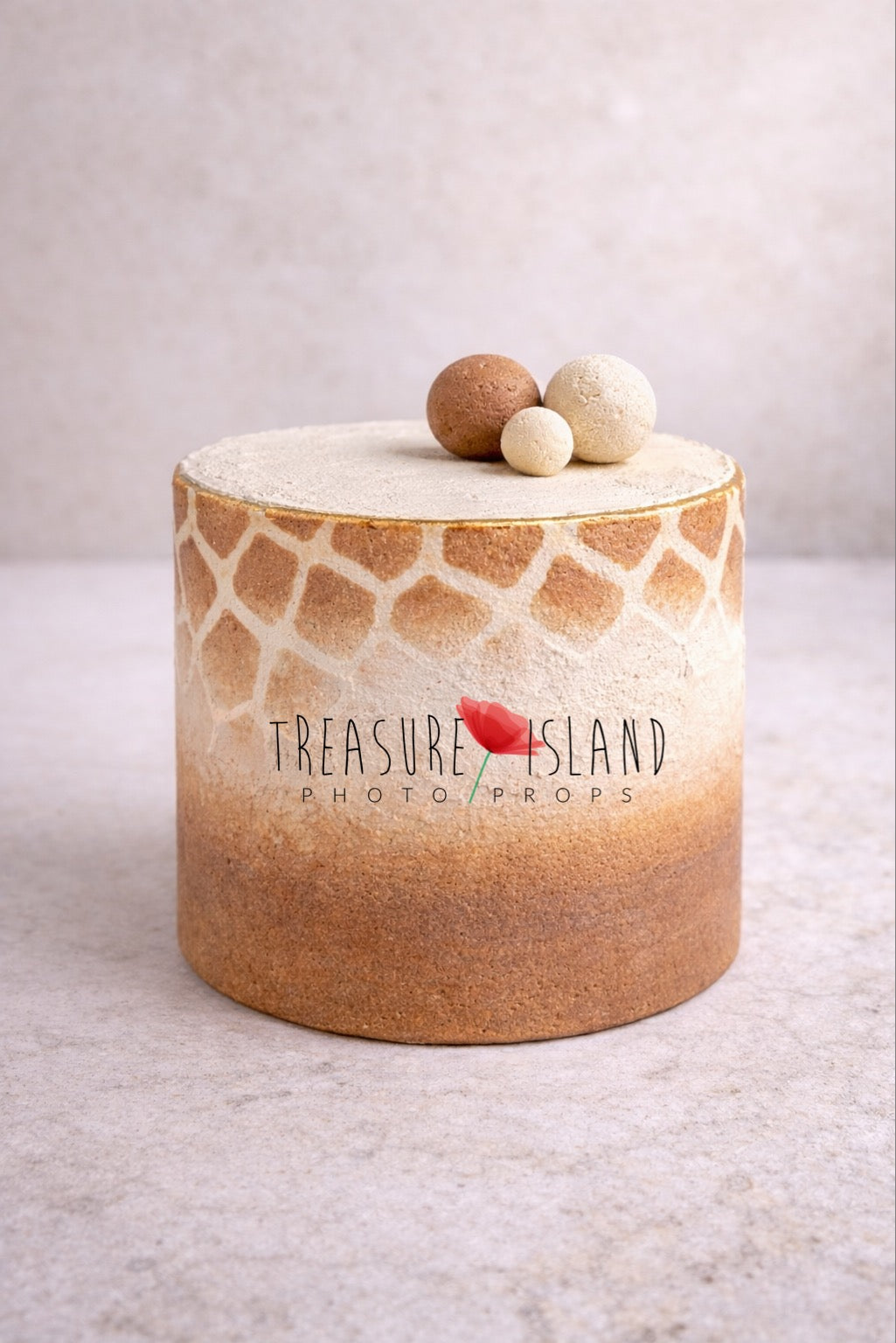 Savanna Gold structural styrofoam cake smash prop with giraffe pattern for Safari photography