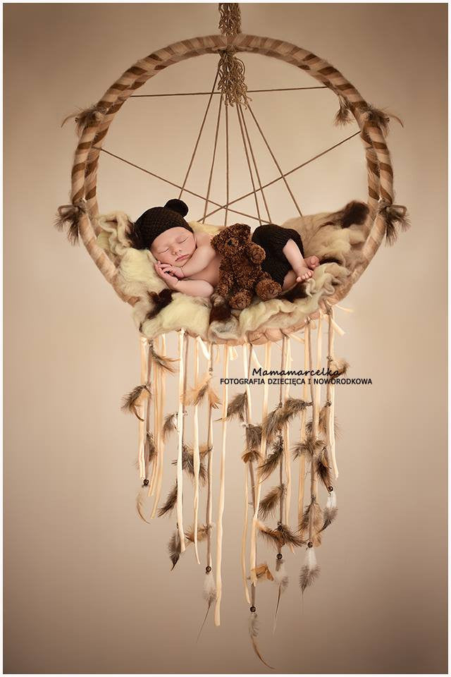Toffee Feather Dream Catcher Nest – Handmade Newborn Photography Prop