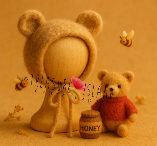Felted Bear Bonnet Set – Honey Bear Edition | Teddy Bear
