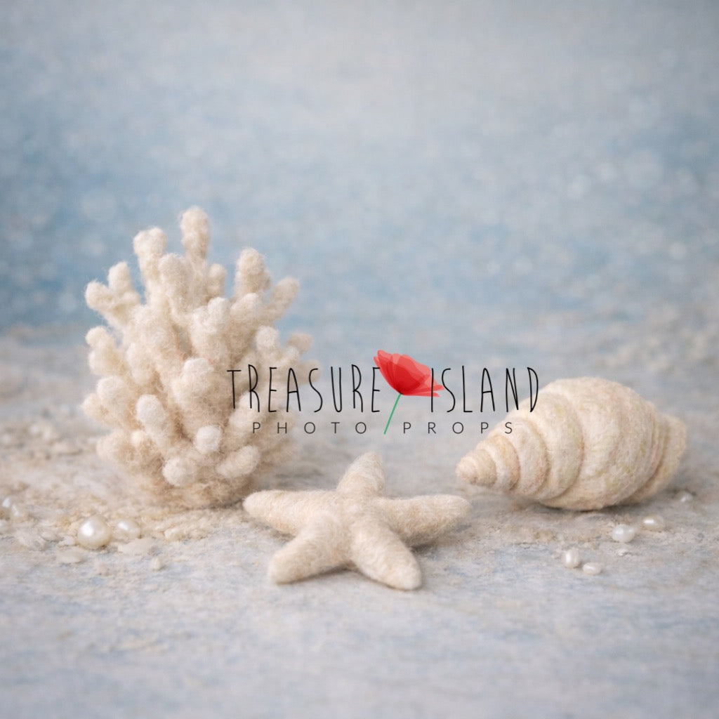 Hand felted coral, starfish and seashell set in  ivory and beige tones, fine art newborn ocean photography prop