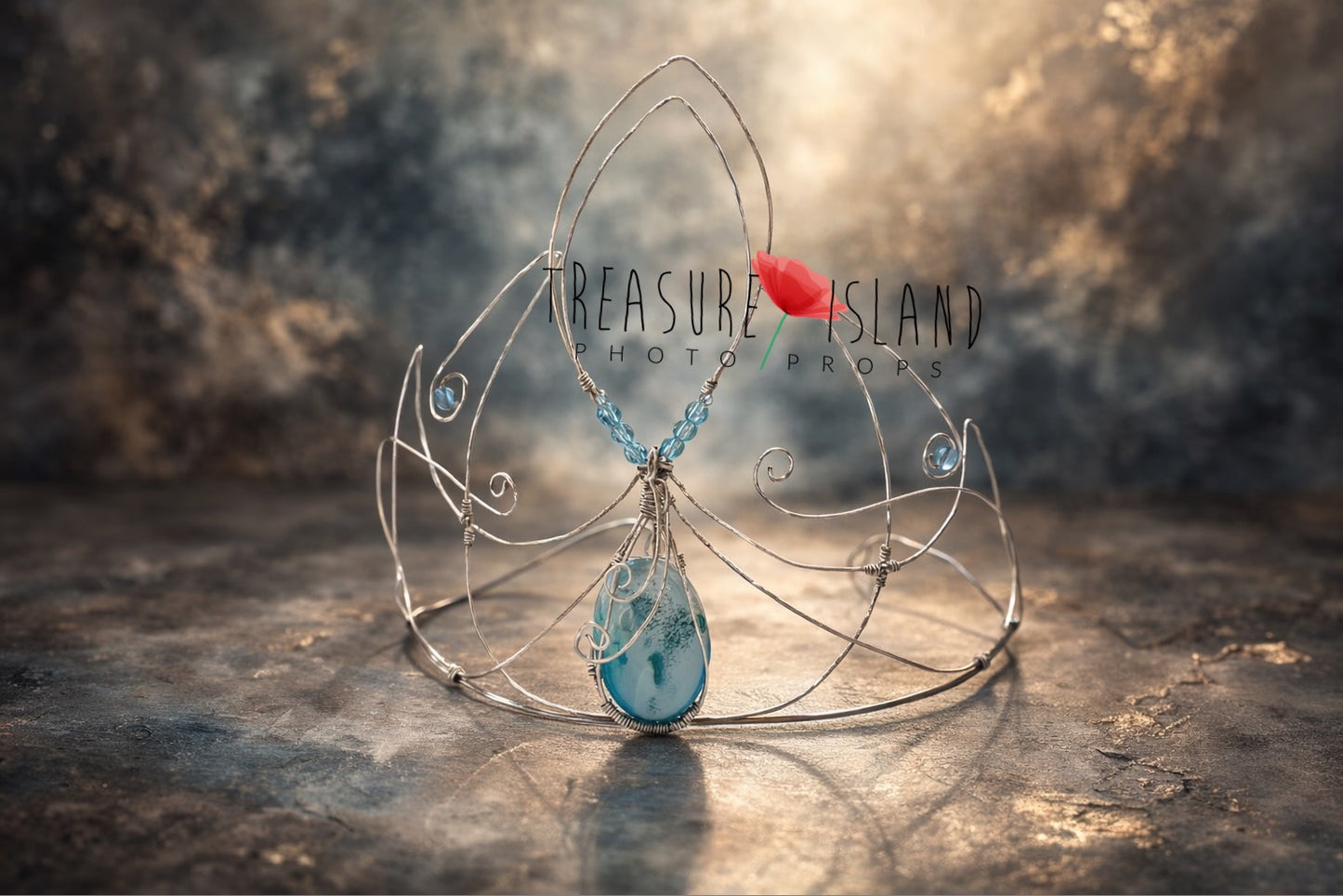 handmade fantasy tiara wire crown with gemstone fine art photography prop for adult model
