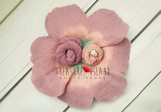 FLOWER SET dusty pink peach mint  felted flower ✨stretch wrap ✨headband