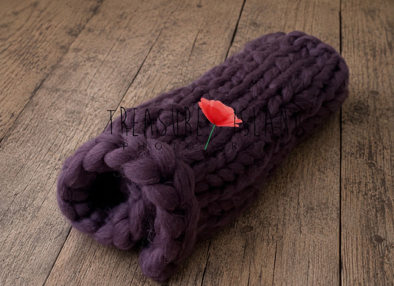 Handmade purple chunky wool newborn photography blanket, soft knitted baby posing prop for newborn and sitter photo sessions