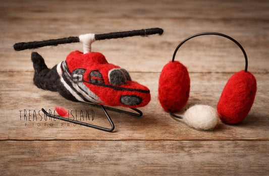 Little Rescue Helicopter Set – Handmade Felt Newborn Photography Props