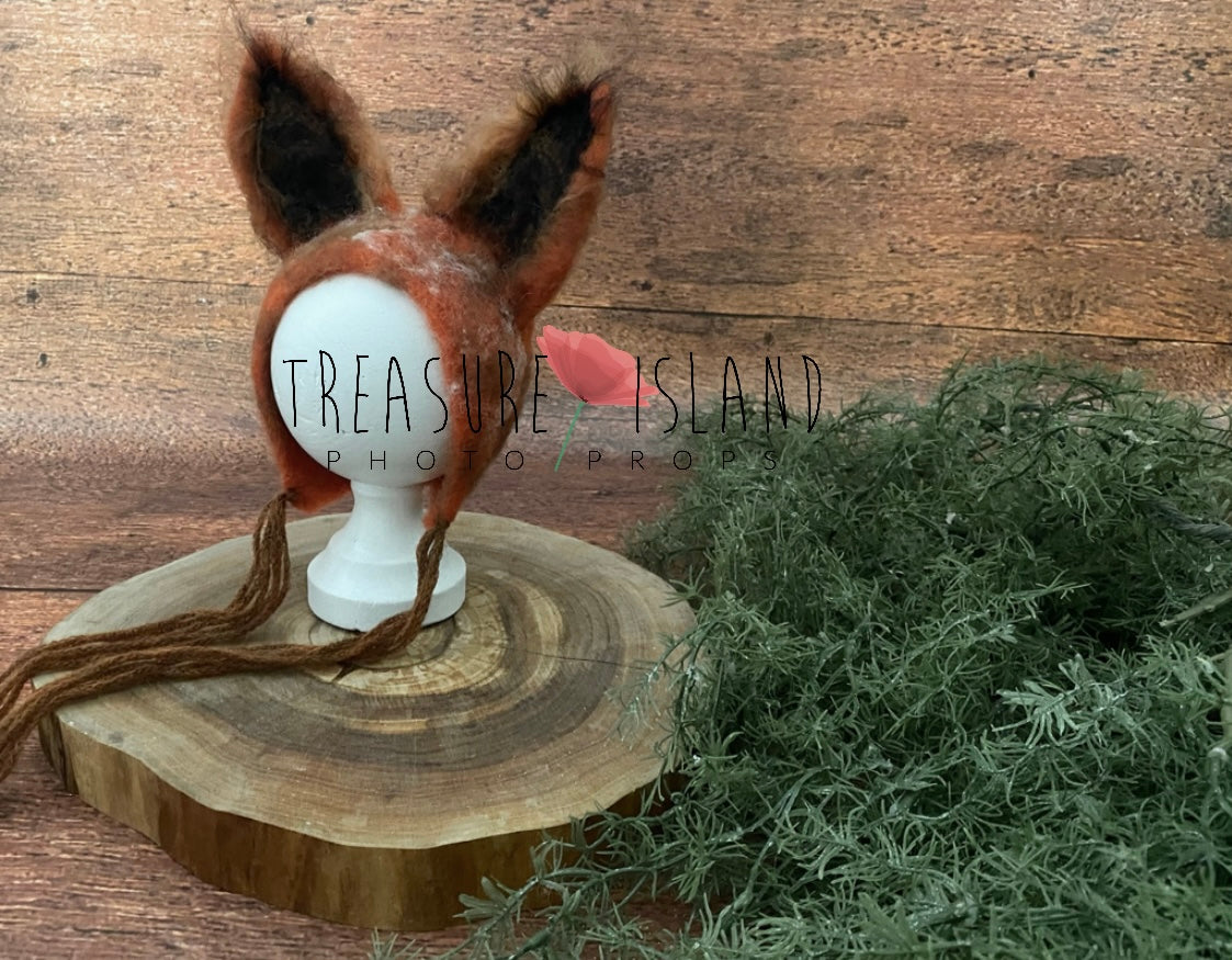 Hand-felted fox bonnet, modern newborn photography accessory