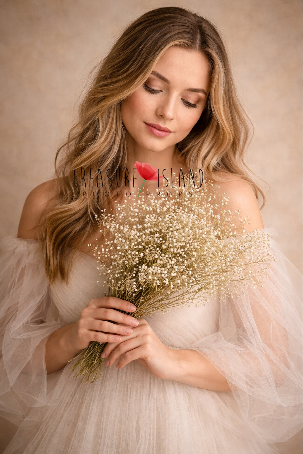 baby breath dried bouquet neutral fine art prop soft white flowers photography styling delicate botanical prop in fine art photography session 
