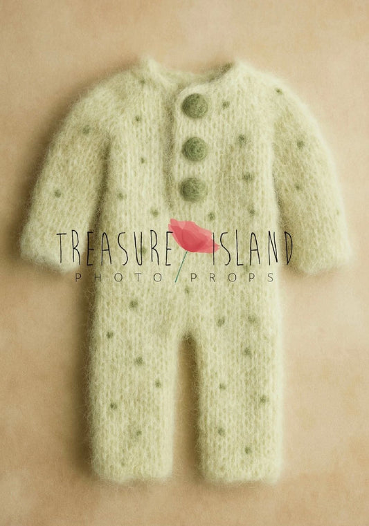 Hand knitted patison romper - newborn and sitter photography prop create in the Treasure Island Photo Props Studio 