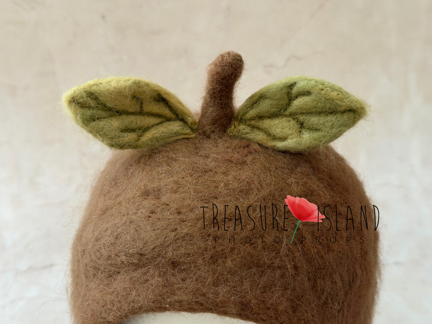 Handmade Felt Hazelnut Bonnet with Leaf Details – Newborn & Sitter Size