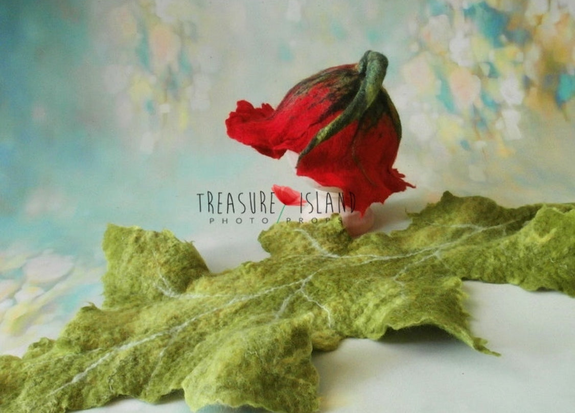 Felted POPPY Bonnet and LEAF - Photo Props