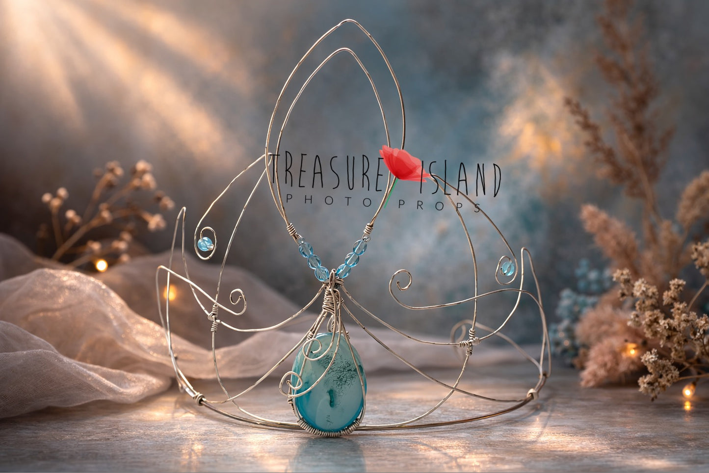 fine art crown handmade wire tiara with blue stone artistic photography headpiece unique prop