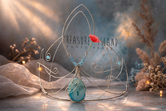 fine art crown handmade wire tiara with blue stone artistic photography headpiece unique prop