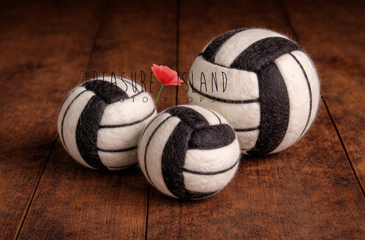 Hand-Felted Volleyball Ball | Black & White | Handmade Newborn & Sitter Photography Prop