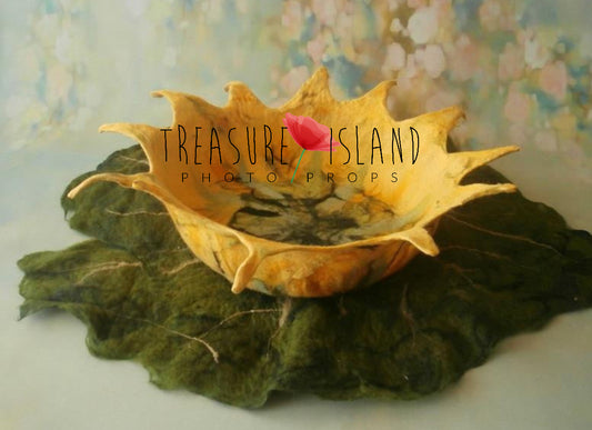 FELTED FLOWER BOWL with leaf -  yellow sun  -  Bee Photo  props