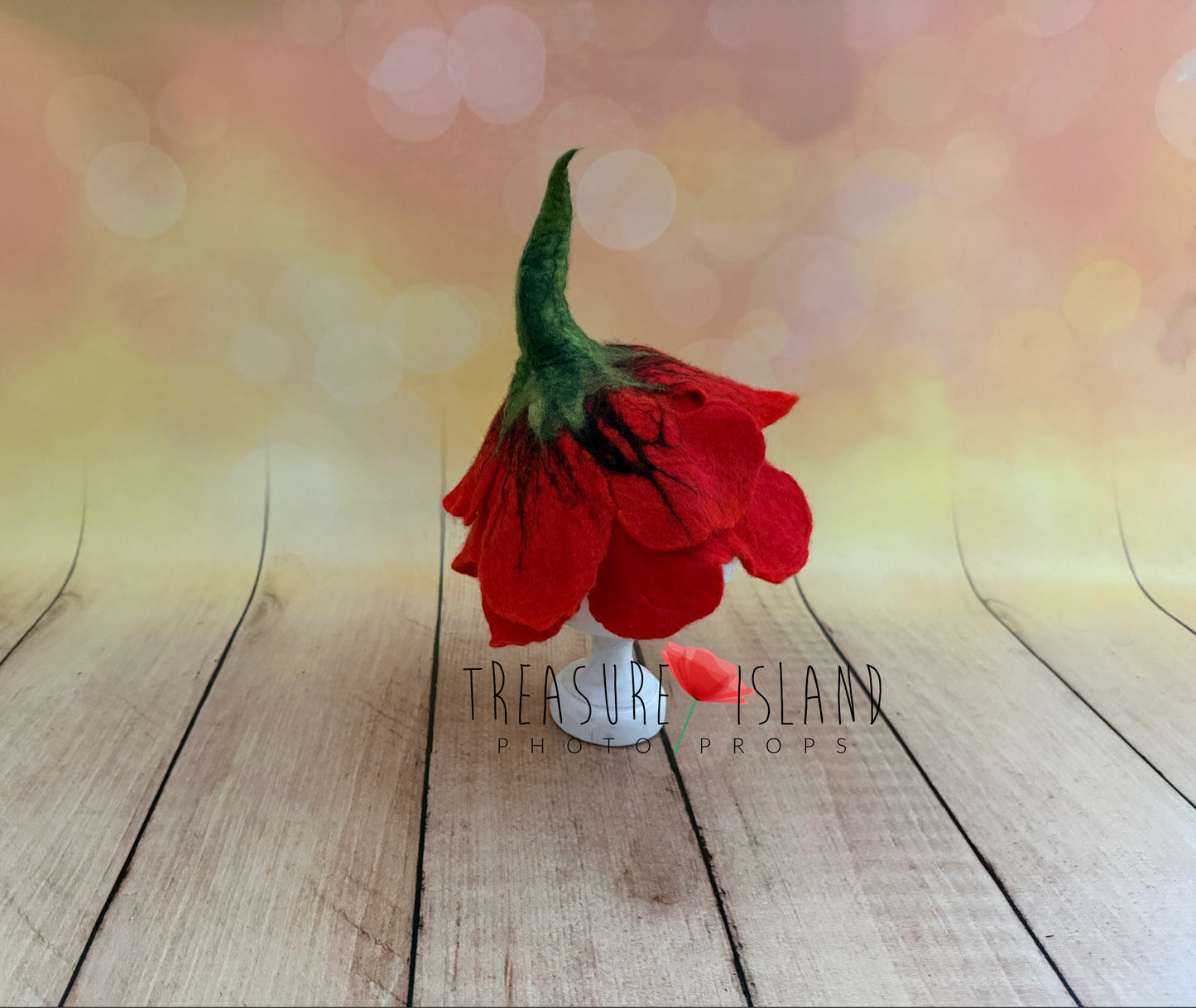 Felted POPPY Bonnet and LEAF - Photo Props