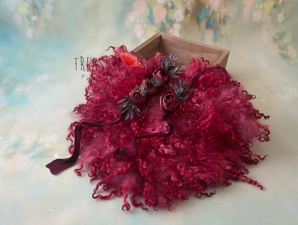 ❤️ CURLY SET ❤️ WINE colour _Nb or sitter size❤️curly blanket ✨tieback✨headband