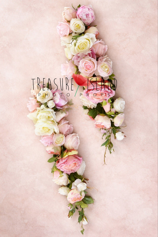 Blush and ivory cascading floral garland for newborn, sitter and maternity photography – romantic rose flower backdrop prop