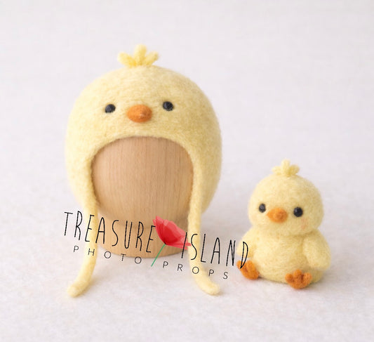 Easter Chick Bonnet Set – Handmade Felt Newborn Photography Props