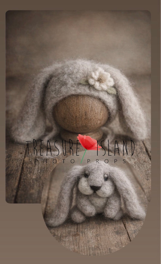 Little Blossom Bunny Set – Hand-Felted Newborn & Sitter Photography Props