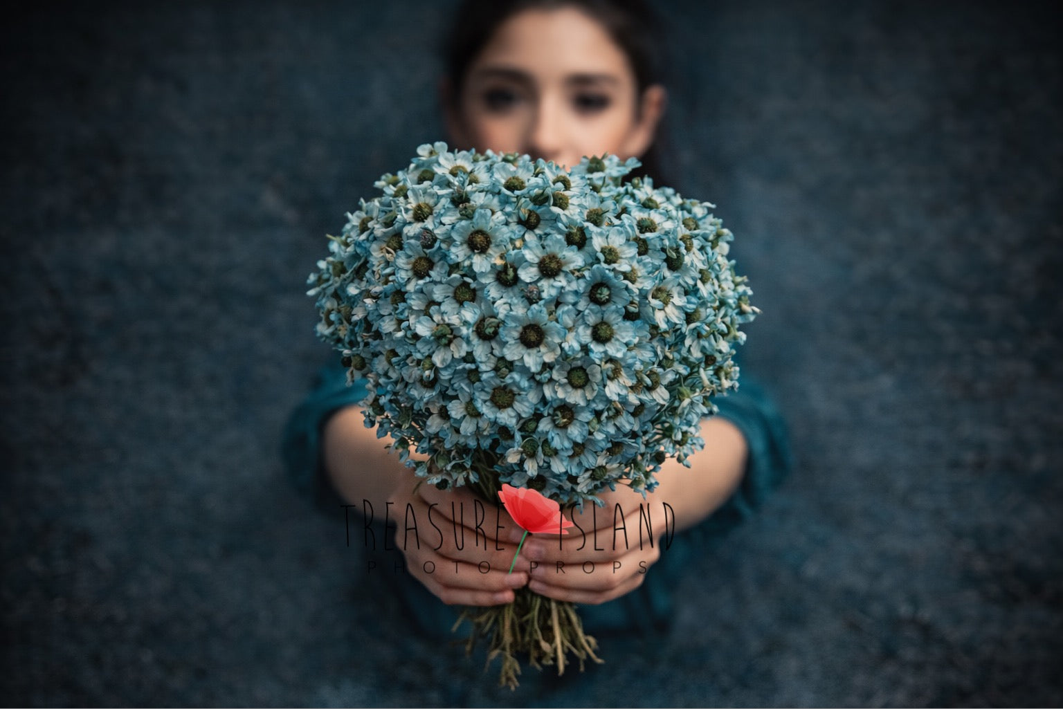 blue dried flower bouquet fine art photography prop dusty blue floral styling newborn maternity moody botanical prop In fine art photography session in use 