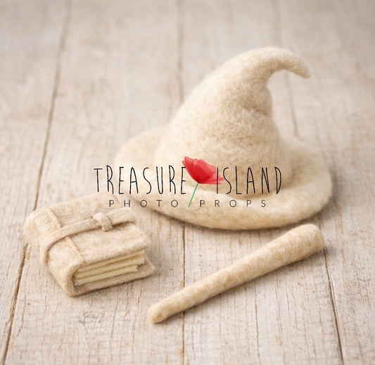 Luxury Soft Fairytale Wizard Set – Milk & Beige | Handmade Newborn & Sitter Photography Props