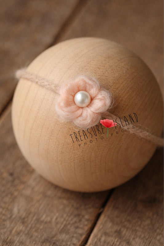 Hand-felted blush pink  flower headband with pearl detail, wool newborn photography prop
