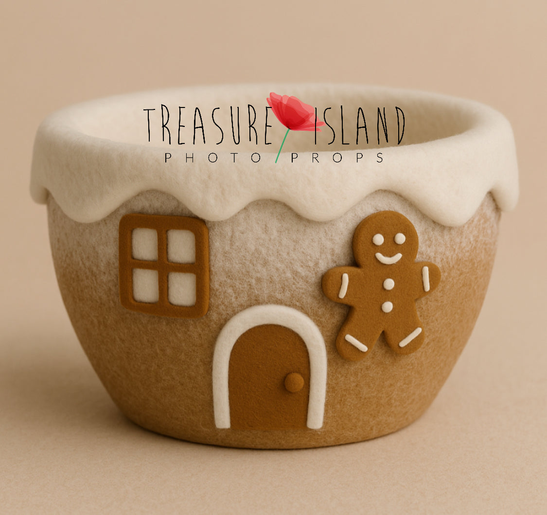 Snow Cottage Styrofoam Bowl – Hand-felted Details -  Gingerbread Dream Collection