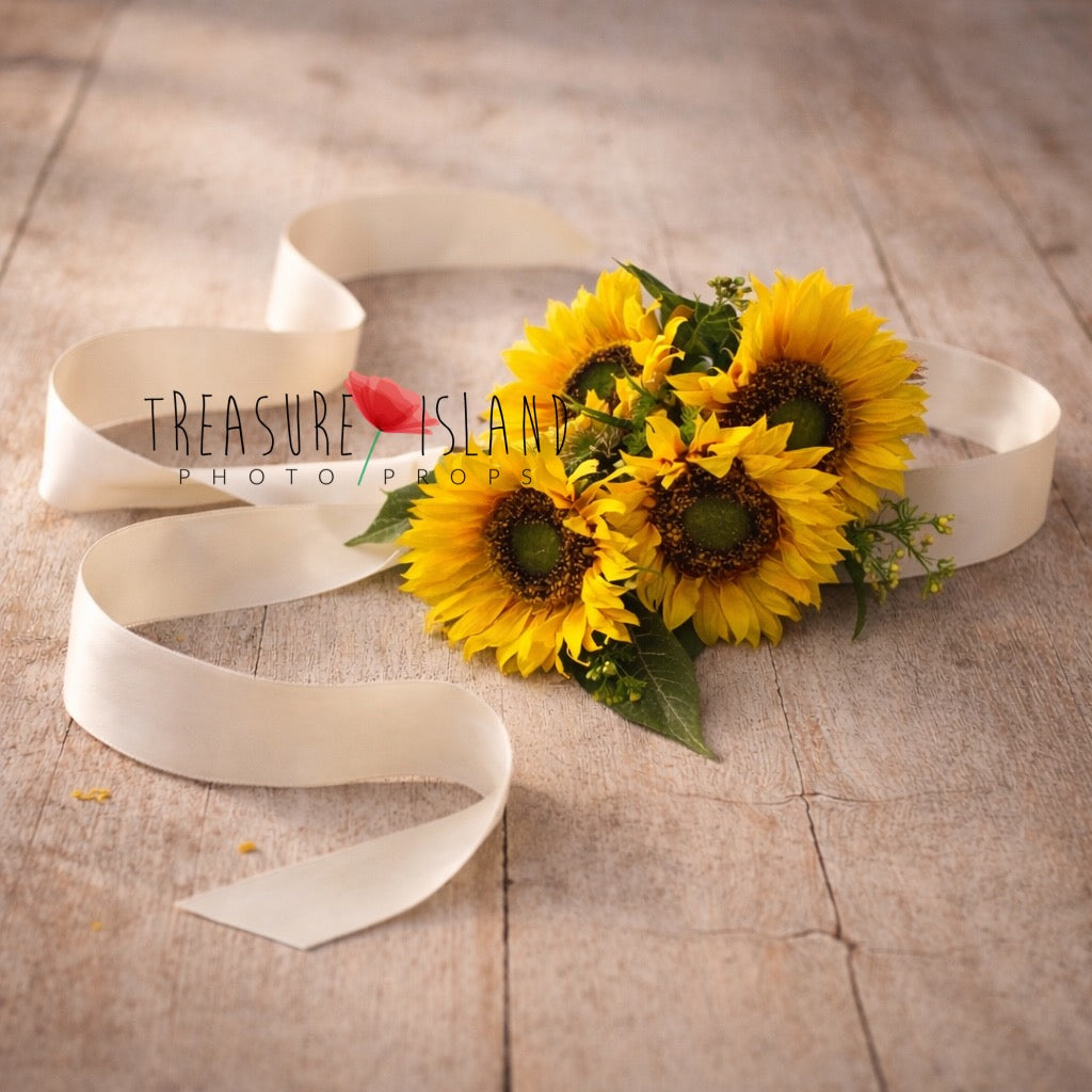Large sunflower maternity sash with wide ivory ribbon –  floral pregnancy belt for maternity photoshoot
