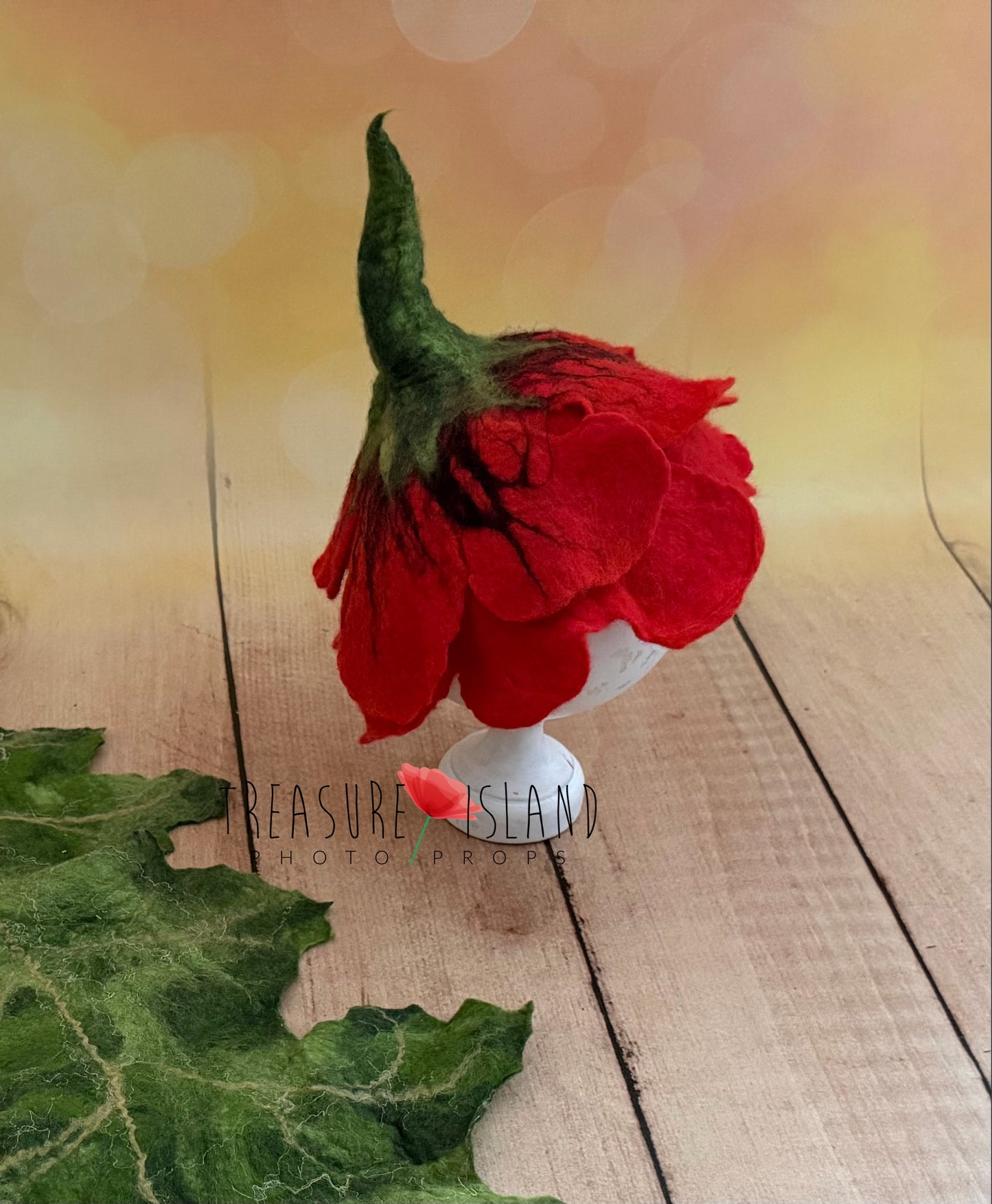 Felted POPPY Bonnet and LEAF - Photo Props