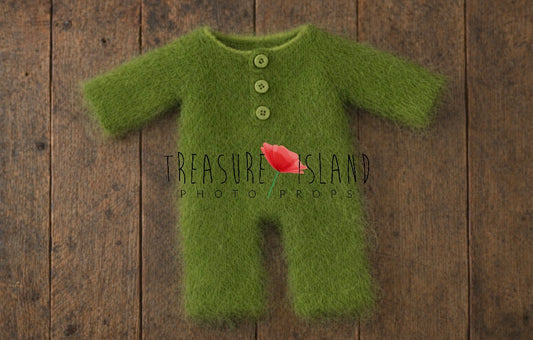 Hand-Knitted Romper – Avocado | Cozy Baby Outfit