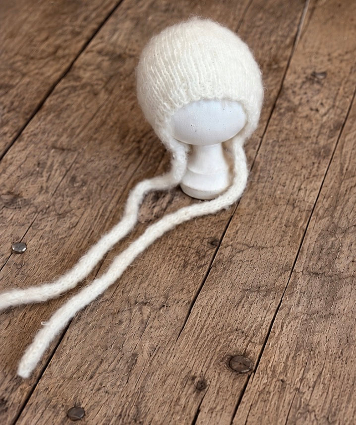 Fluffy Knitted Tie Bonnet - Newborn & Sitter Photography Prop