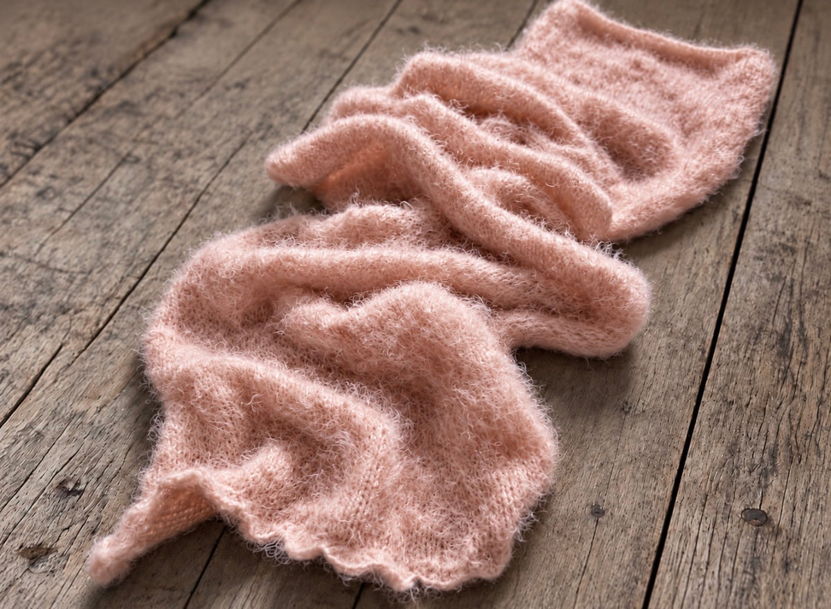 Fluffy Knitted Wrap with Decorative Edge - Newborn Photography Prop