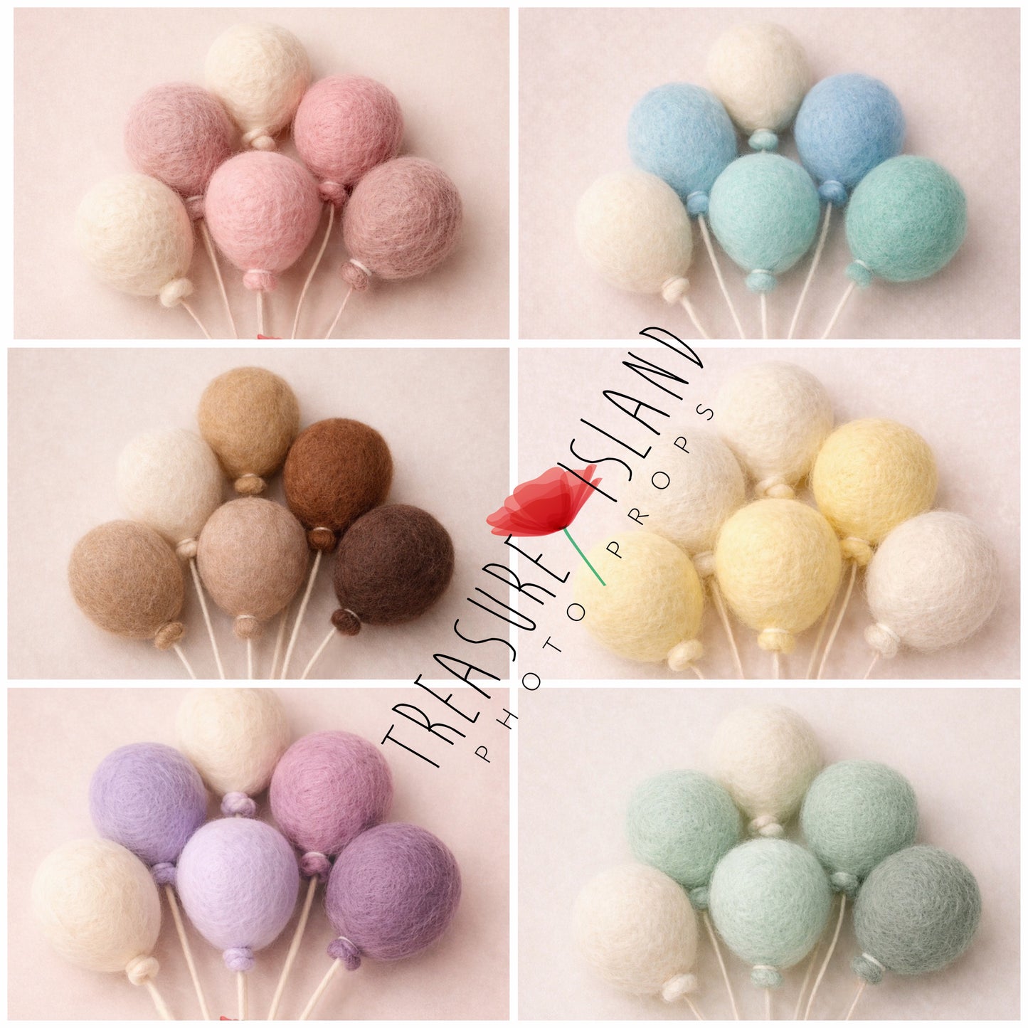 Felted Balloon Set – Handmade Wool Balloons Prop for Newborn & Sitter Photography