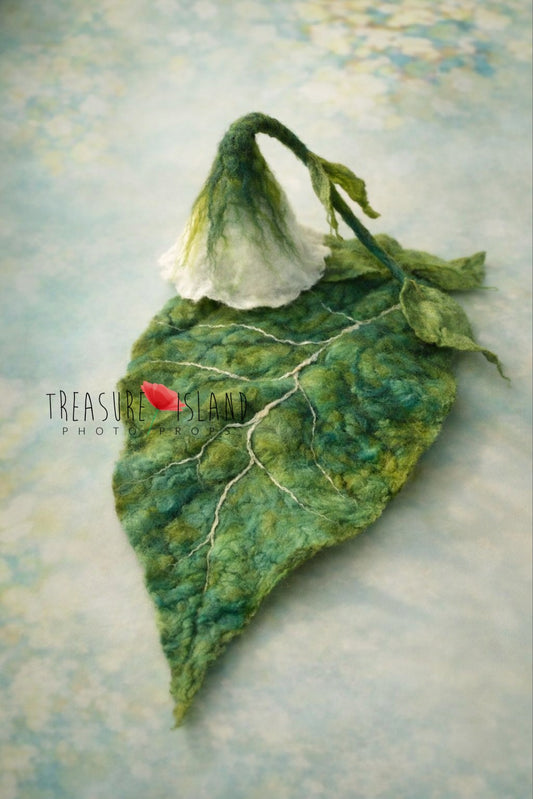 Forest Whisper Set – Felted Flower Hat & Leaf Base Newborn Photography Prop