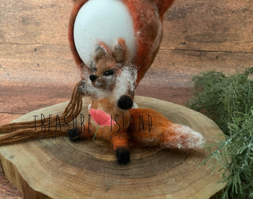 Handmade felt fox miniature, modern newborn and sitter photography prop