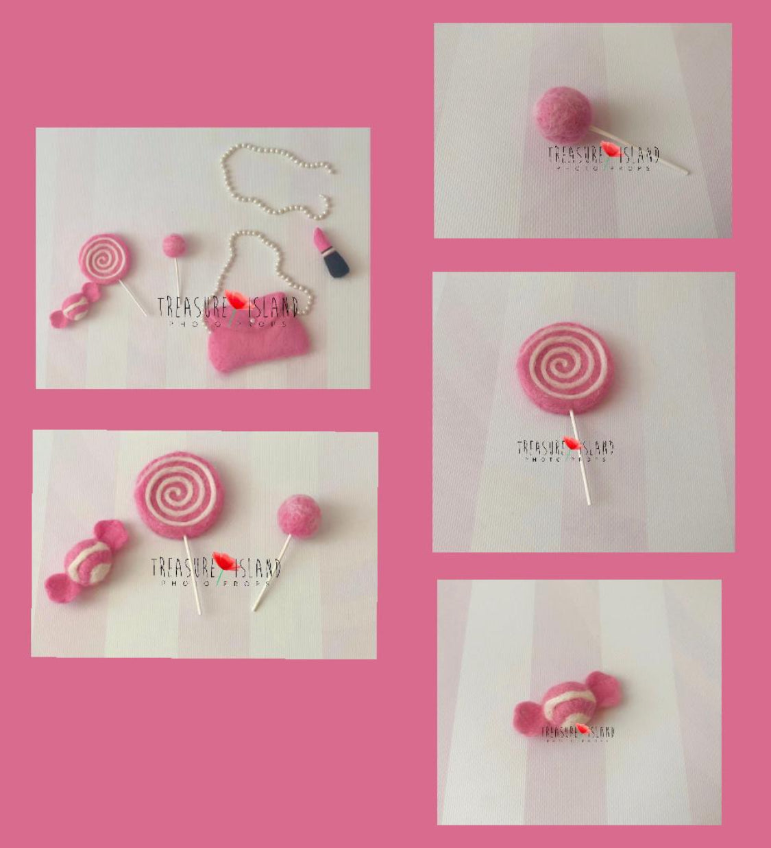 PRINCESS  SET - Needle Doll Accessories – Lipstick, Pearls, Candy & Lollipops - Handmade Baby Props