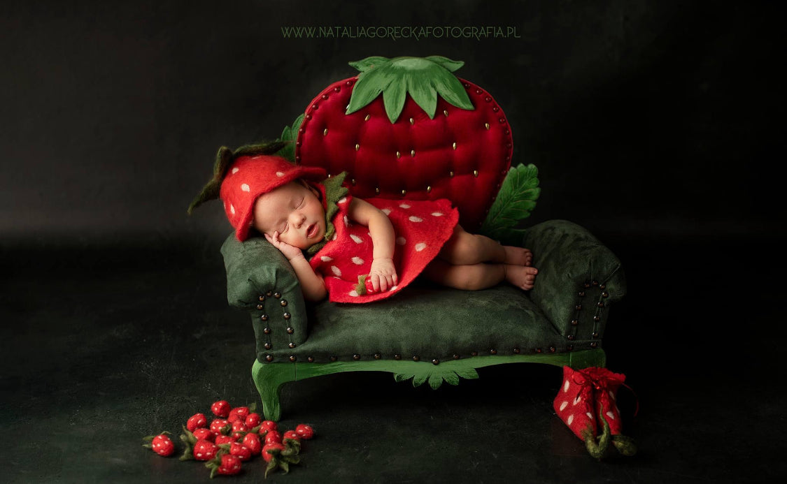 STRAWBERRY SET - dress, pants, shoes, hat  + 20 little strawberries