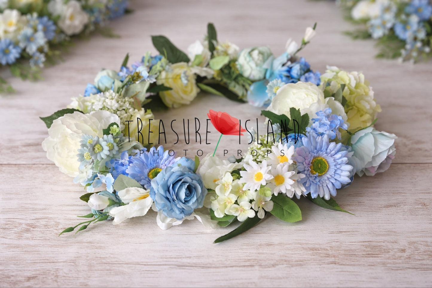 Floral Wreath white & blue