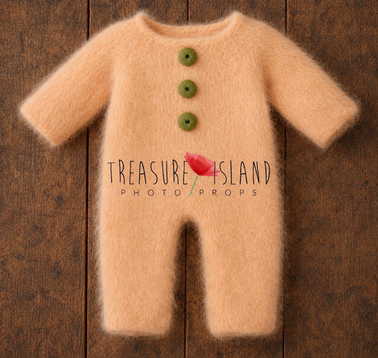 Romantic Soft Peach Knitted Romper  -  Luxury Handmade Newborn & Sitter Photography Outfit