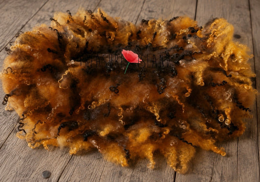 HONEY AMBER Curly Wool Blanket | Hand Felted Natural Sheep Curls Photography Prop