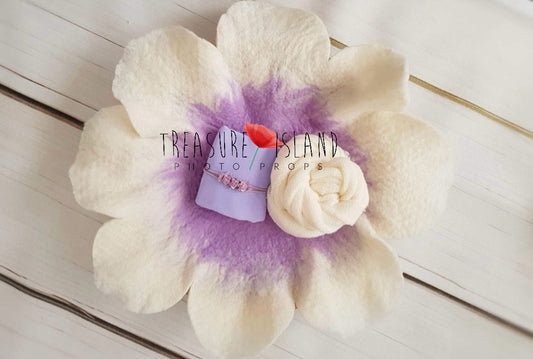 FLOWER SET cream lilac ✨felted flower ✨stretch wraps ✨headband