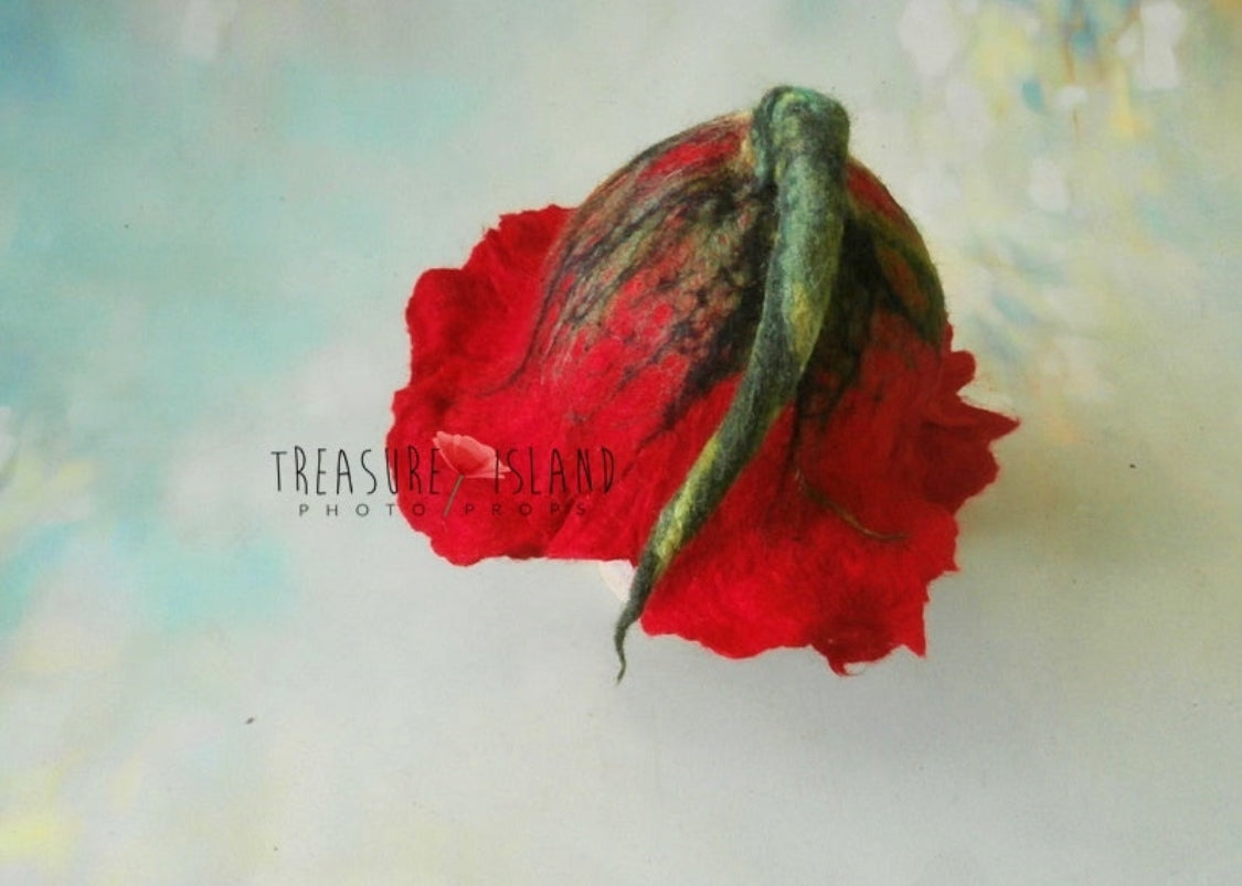 Felted POPPY Bonnet and LEAF - Photo Props